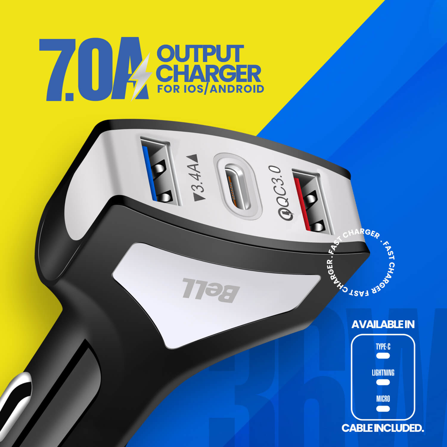 Bell BLCC702 3.4A Input and 7.0 A Output 36 W Car Charger Micro USB