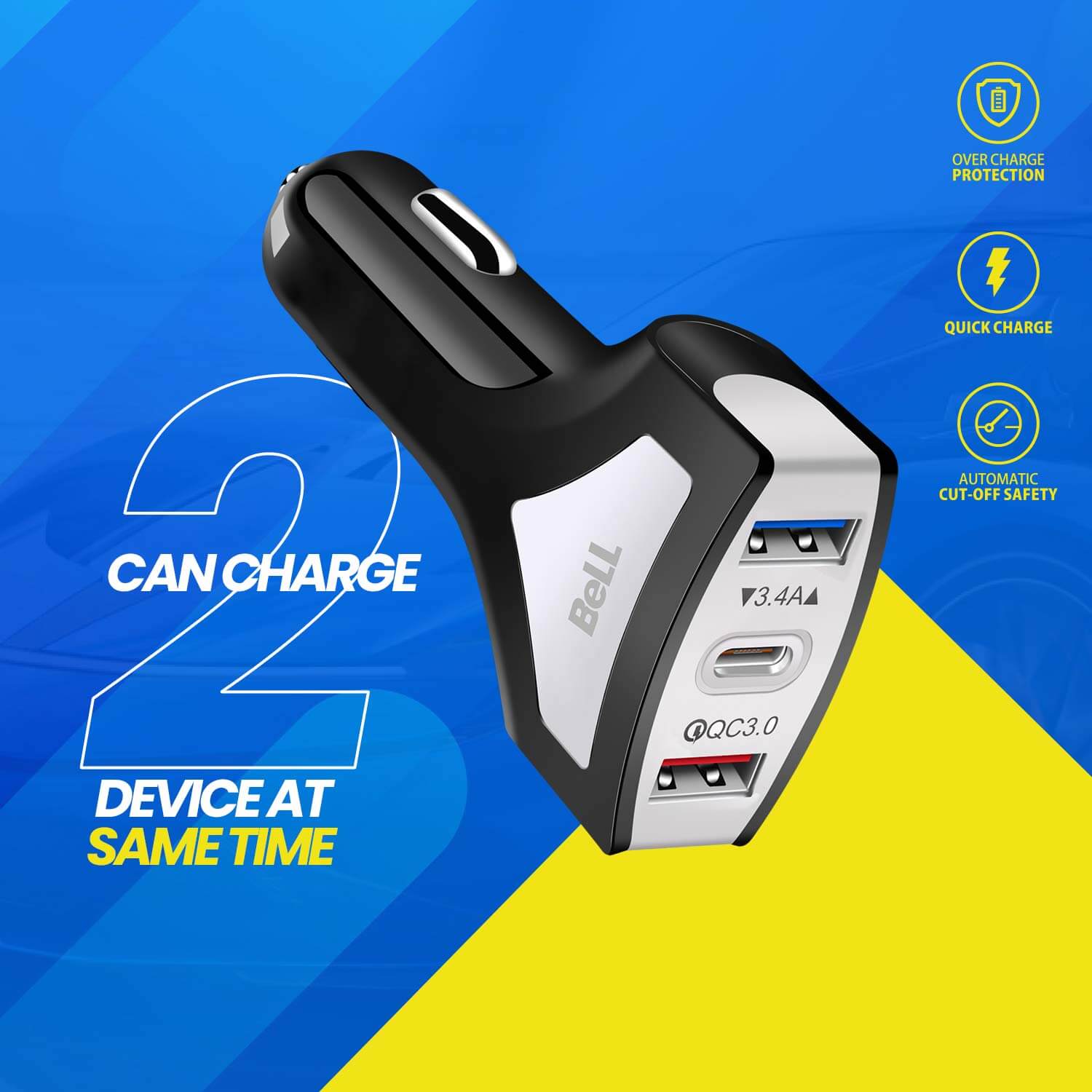 Bell BLCC702 3.4A Input and 7.0 A Output 36 W Car Charger Micro USB