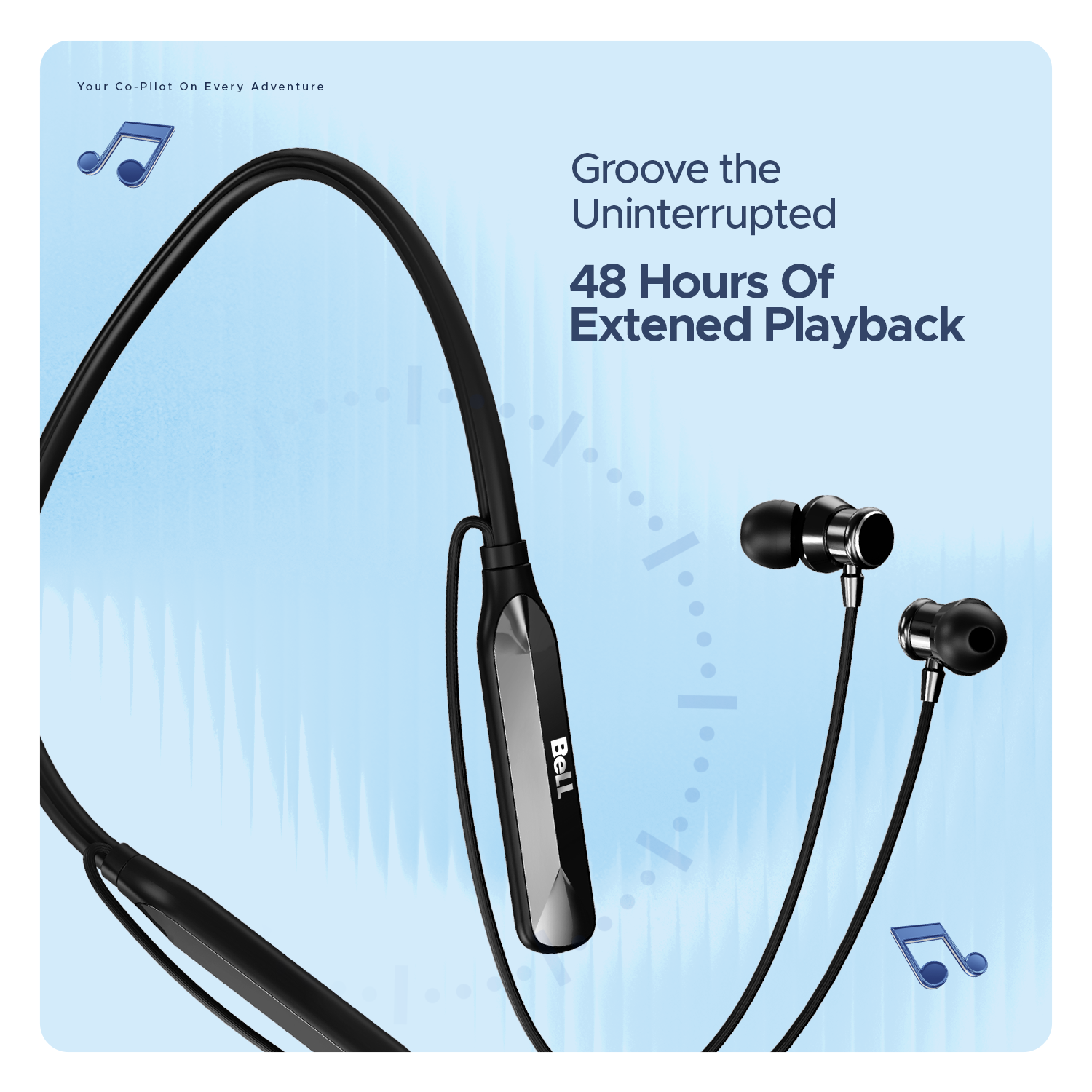 Bell Classic Series BLNB-227 Wireless Neckband Headphones – 48H Playtime, Metal Earbuds, ENC Noise Reduction, Vibration Alert