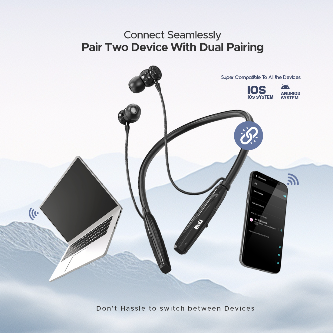 BeLL BLNB-215 Sports Neckband – 50 Hrs Playback | ENC | Deep Bass | Magnetic Switch | Voice Assistant
