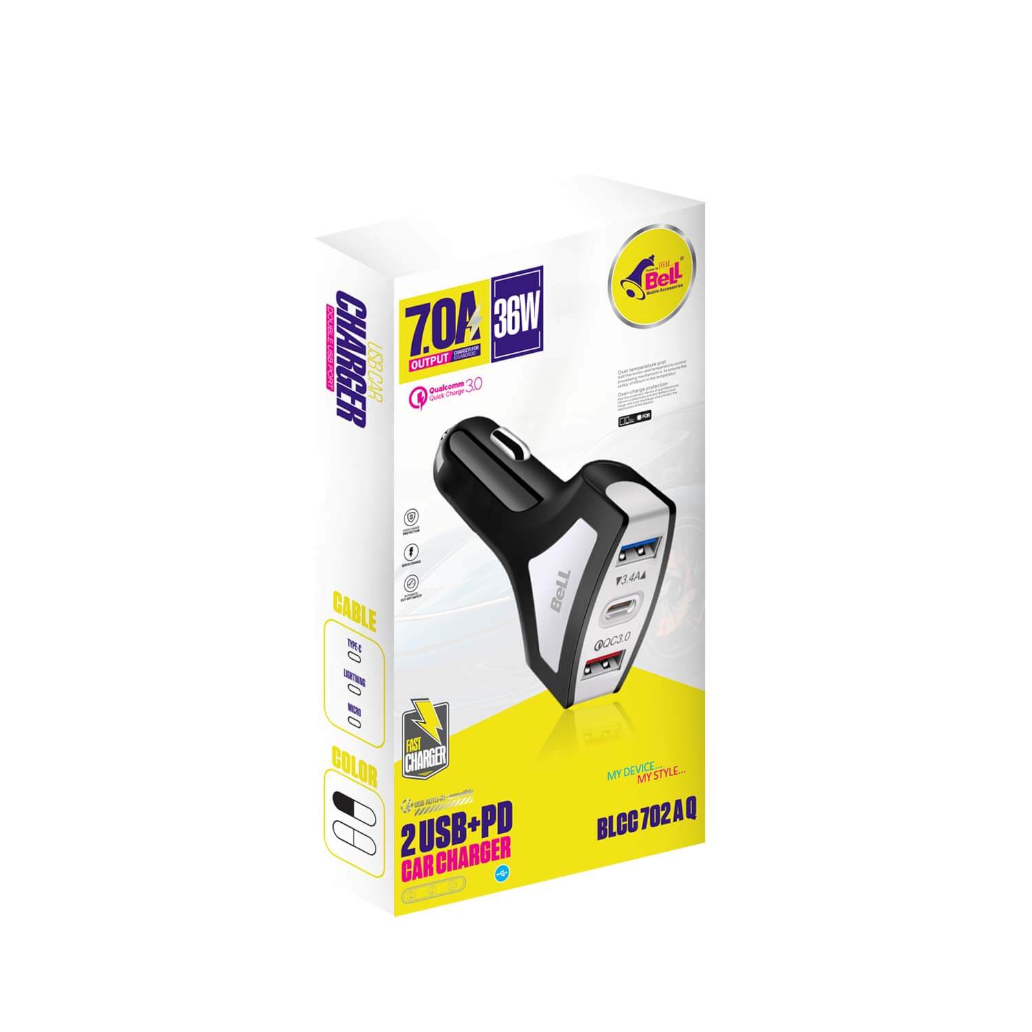 Bell BLCC702 3.4A Input and 7.0 A Output 36 W Car Charger Micro USB