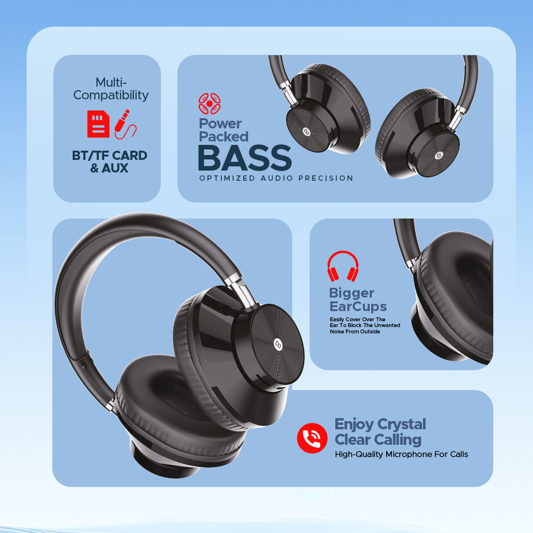 Bell Sonic Wireless Bluetooth Headphones | Deep Bass Over-Ear Headphones with 10-Hour Playback, Adjustable Headband & AUX Mode