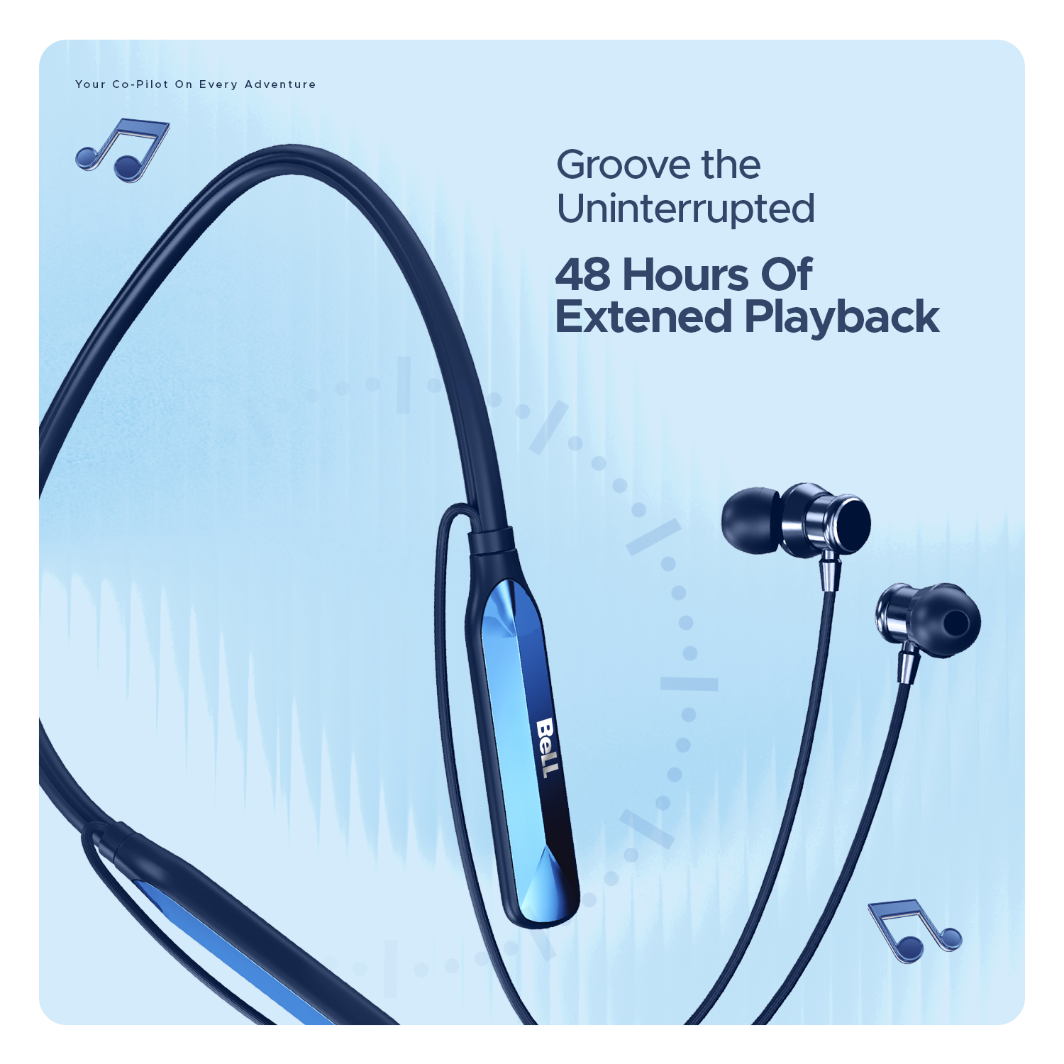 Bell Classic Series BLNB-227 Wireless Neckband Headphones – 48H Playtime, Metal Earbuds, ENC Noise Reduction, Vibration Alert