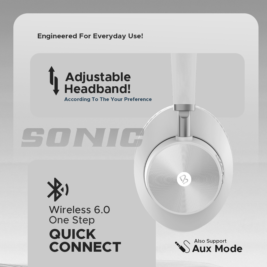 Bell Sonic Wireless Bluetooth Headphones | Deep Bass Over-Ear Headphones with 10-Hour Playback, Adjustable Headband & AUX Mode