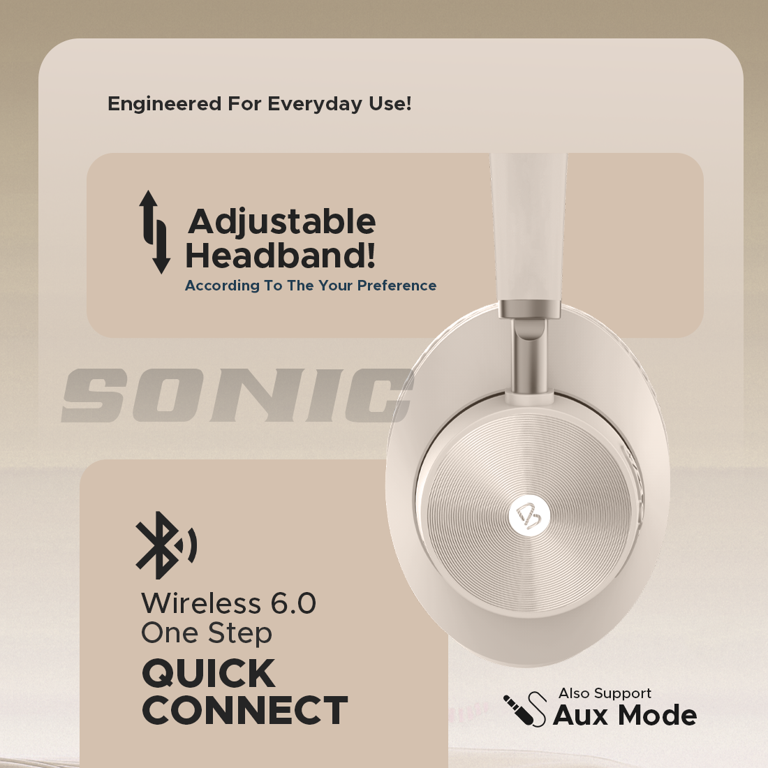 Bell Sonic Wireless Bluetooth Headphones | Deep Bass Over-Ear Headphones with 10-Hour Playback, Adjustable Headband & AUX Mode